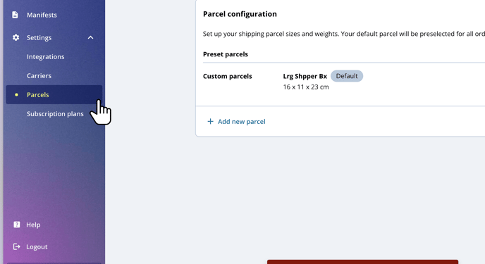 parcel settings